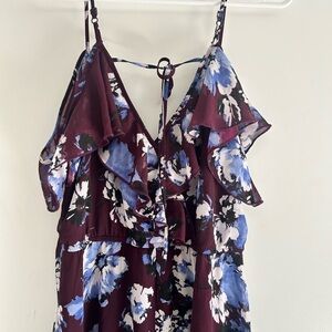 Floral Ruffle Dress in Purple and Blue